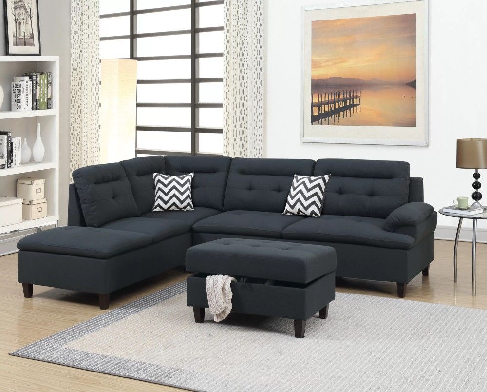 Brand New Black Sectional Sofa w Storage Ottoman 