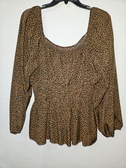 Leopard Print Smocked Waist Peplum Blouse