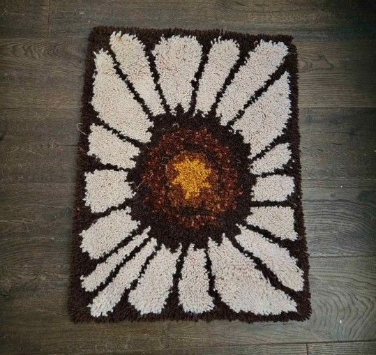 Vintage MCM shag rug floral wall decor Cottage core