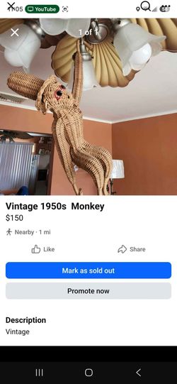 Vintage Wicker hanging monkey  1950s