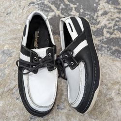 Timberland Boat Shoes Mens Size13 Black & White Genuine Leather