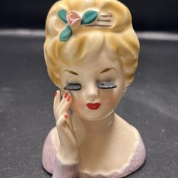 1963 Inarco E-480 Mini Head Vase-3 1/2"- Marked-Original Sticker-No Earings