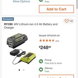 Ryobi 40v Battery And charger Brand New 