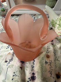 Pink Frosted Glass Flower Basket