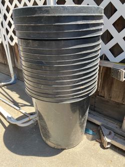 Garden- hard plastic - 17 inches high/ 16 inches wide - $5 each -sturdy- 10 gallons