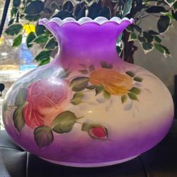 Antique Floral Hand Painted Gone w/ The Wind Milk Glass Hurricane Lamp Shade XL