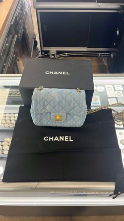 Chanel Denim Quilted Mini Pearl Crush Flap Blue Bag