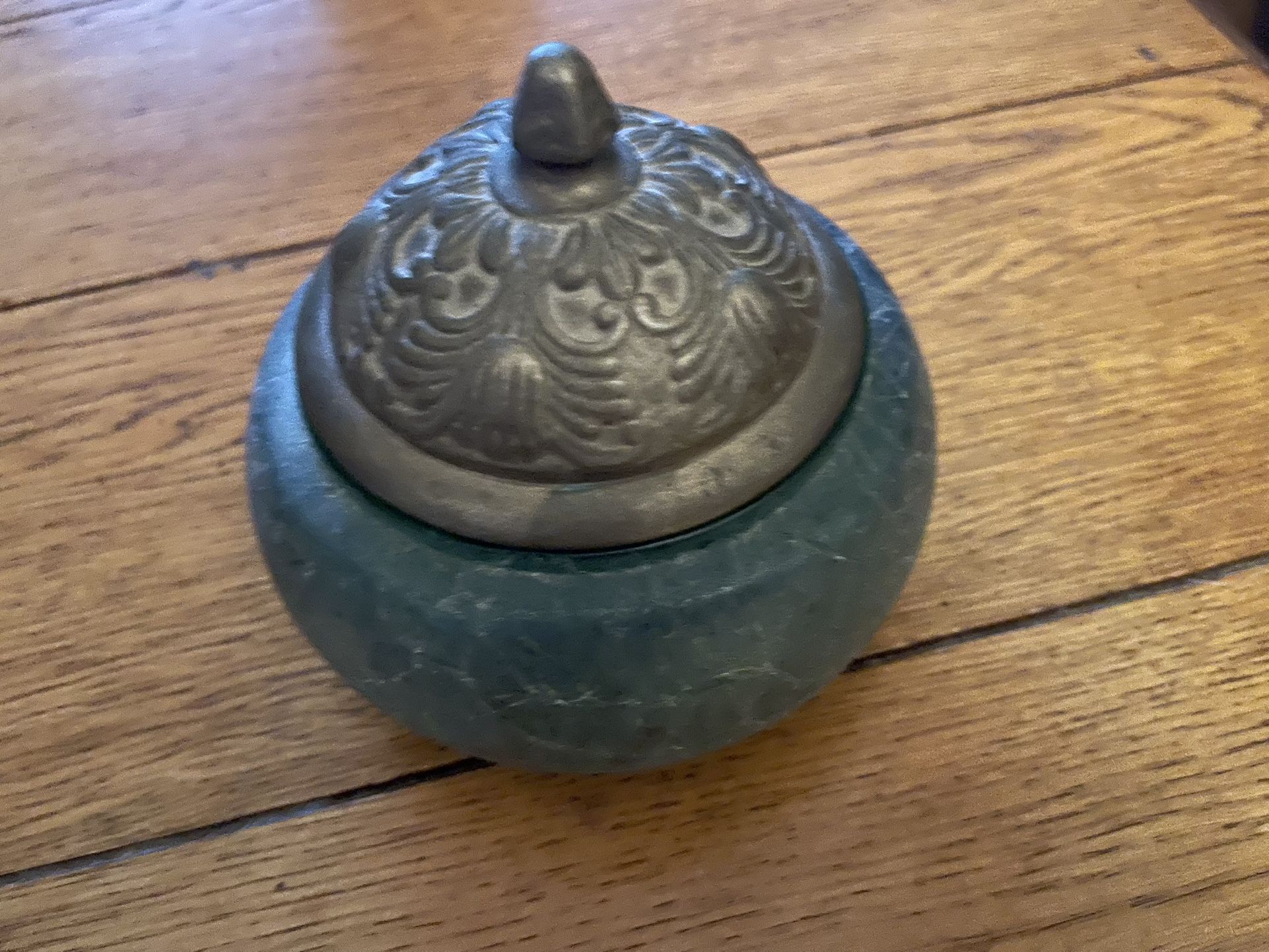 Mouth Blown Glass And Brass Container/vase/jar