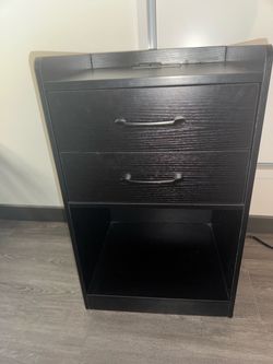 Nightstand wood black with outlet and 2 drawers