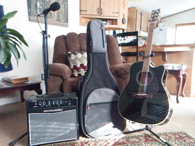 Electric Acoustic Guitar With Amp Microphone Stands Accessories Guitar Case