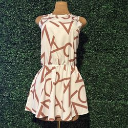 Chic White Dress with Brown Graphic Print