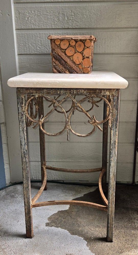 Travertine Wrought Iron Side Table