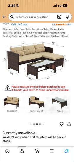 Shintenchi Outdoor Patio Furniture Set: sofa couch and table