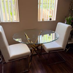 Modern Glass and Gold Dinning Table & Chairs