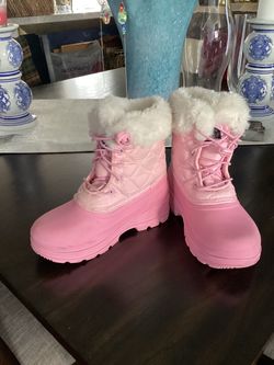 Kids Pink Snow Boots with Faux Fur Cuff size 12