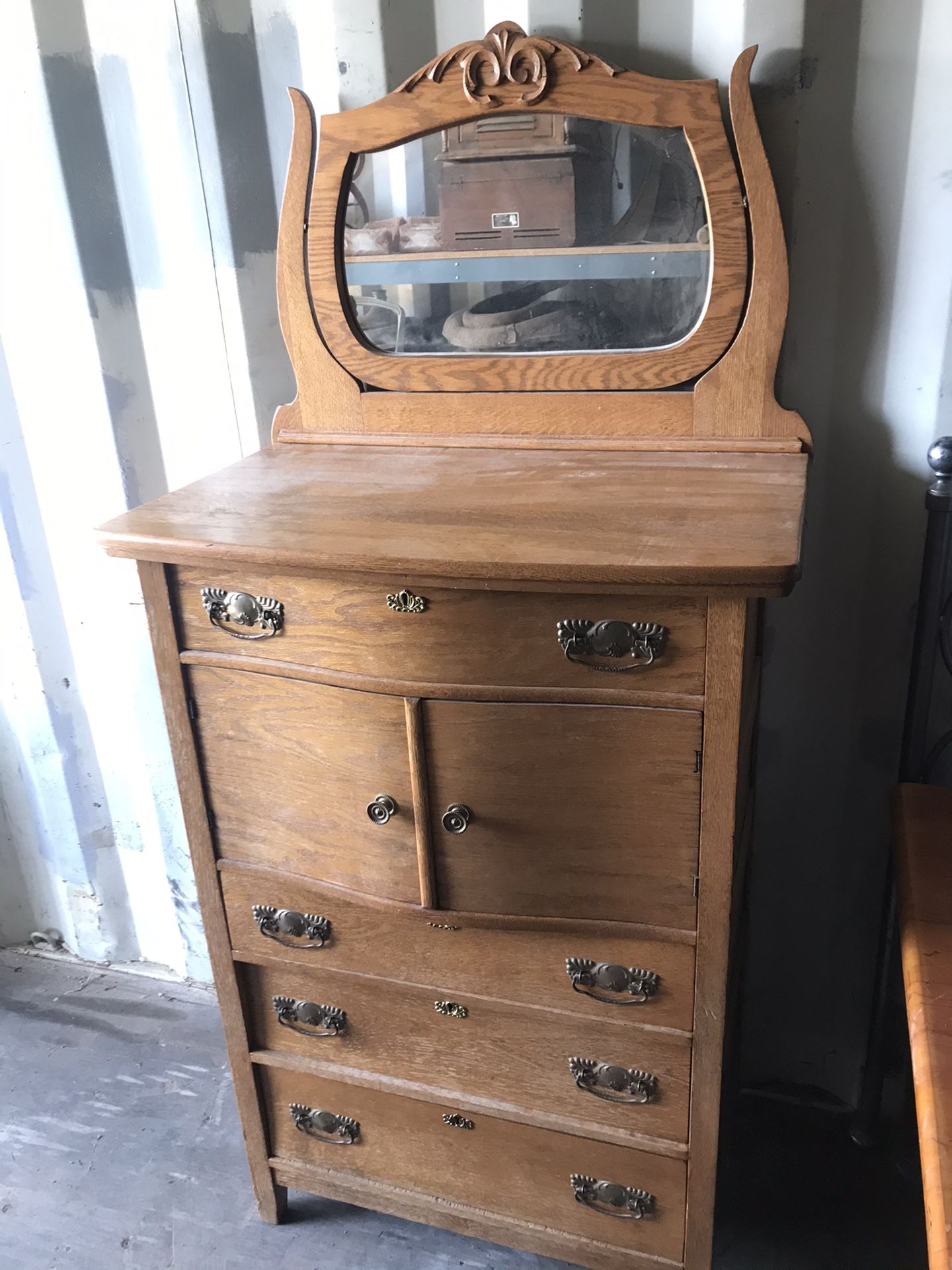 Antique Dresser with Mirror — Oak