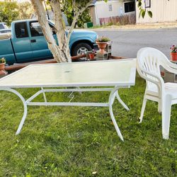 $225- Outside table (no chairs)  just brought home today and repainted it today -(the paint alone cost me $45 )- was black now pretty white (still has