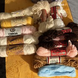 Aunt Lydias Heavy rug yarn and Caron Yarn And 3 Crochet Hooks