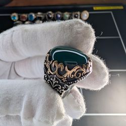 925 Silver Ring With Green Agate
