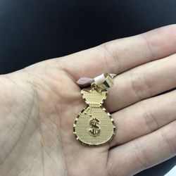 Gold Pendant Money Bag 14K New 