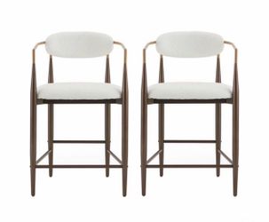 (Set-of-2) 25” Counter Stool, Beige/Brown Boucle