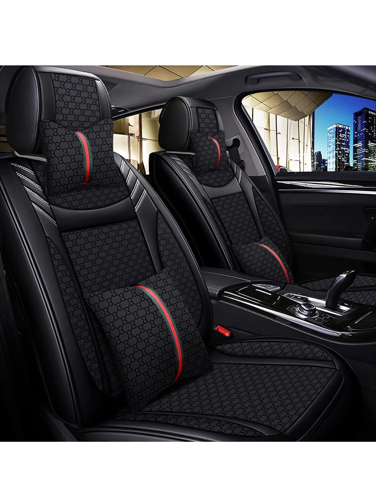 Car Seat Cover Full Set, Premium Soft Breathable Seat Covers with Neck Pillows, Lumbar Pillows, for Most 5 Seats Cars SUV, Airbag Compatible (Black)