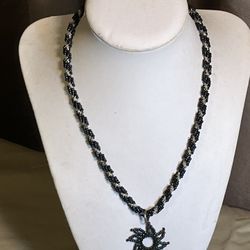 Blue Iridescent Beaded Necklace With Star Pendant