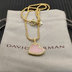 Women's David Yurman gold heart pink opal necklace
