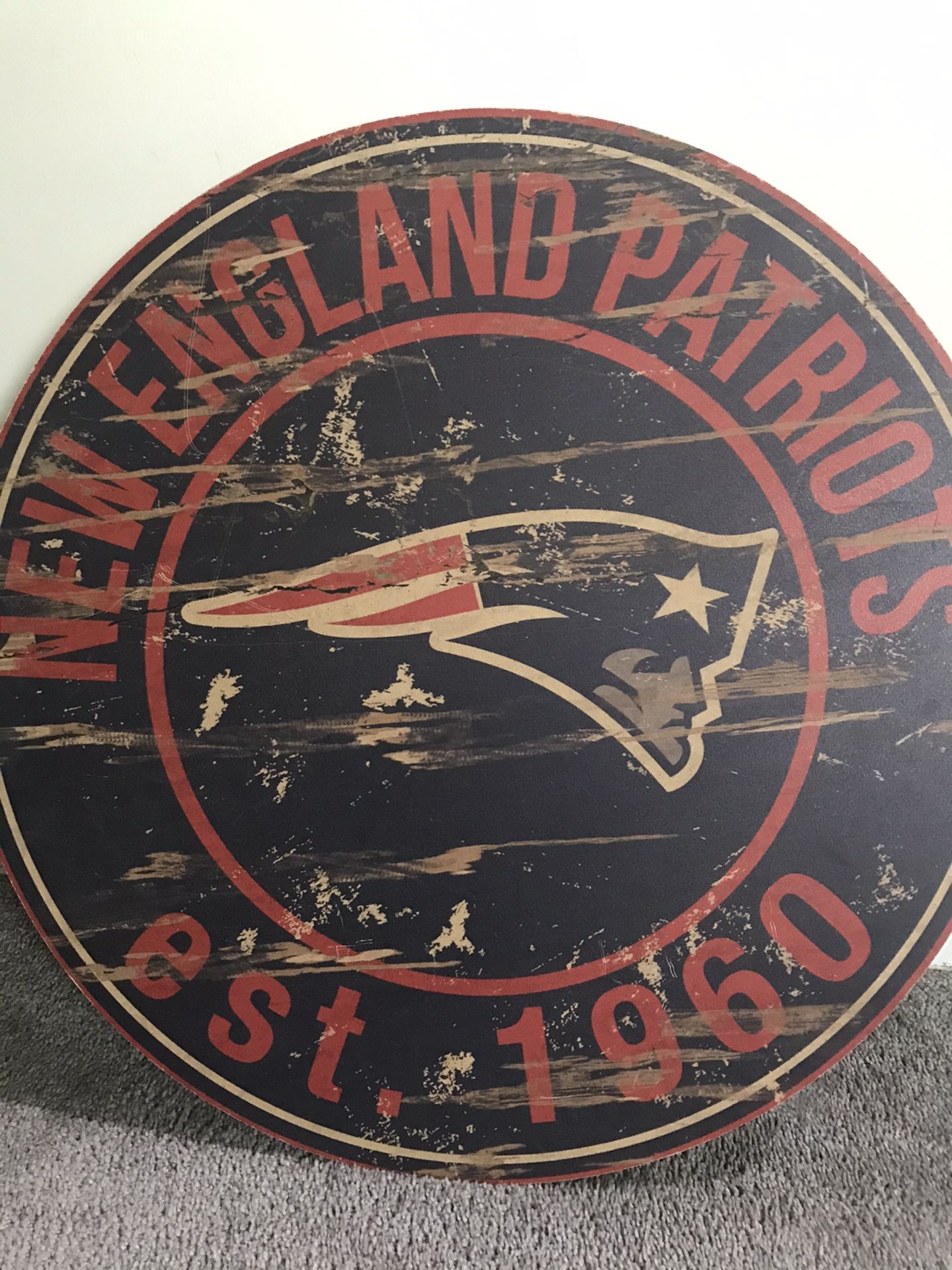 New England Patriots Distressed Wooden Sign Ex Large 24” Round