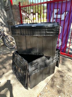 Black Plastic Storage Totes with Attached Lids