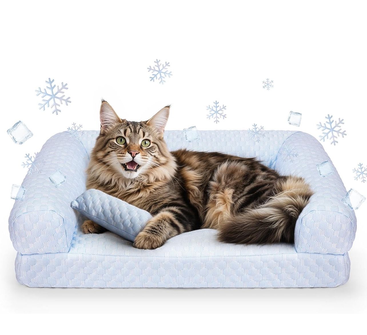 Cat Beds for Indoor Cats, Summer Cooling Pet Sofa Bed, Washable Medium Pet Bed for Puppy and Small to Large Kitten with Anti-Slip Bottom, Fits Up to 6