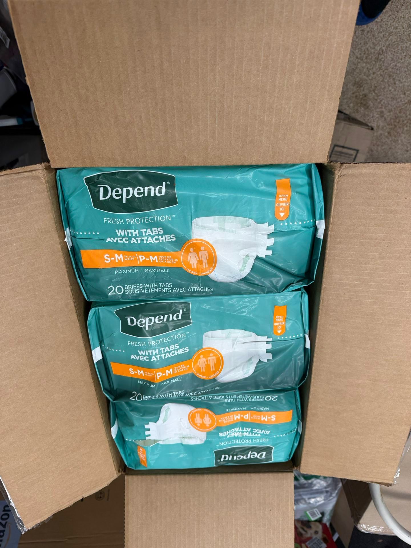 Depend Incontinence Protection with Tabs, Maximum Absorbency, UNISEX,S/M, 60 Count (3 Packs of 20)