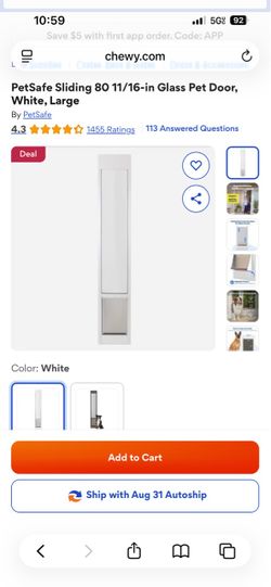 PetSafe Sliding Glass Pet Door White Large
