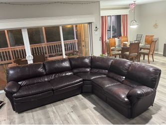 Leather sectional high quality reclining couch and queen bed