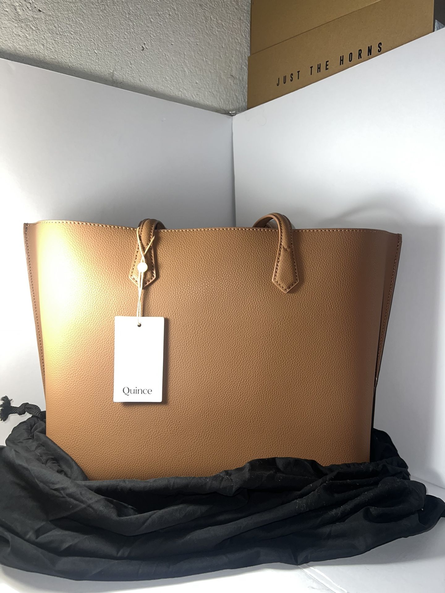 Brand New Quince Italian Leather Triple Compartment Shopper Tote Cognac $200
