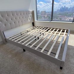 New King Size Beige Platform Bed Frame 