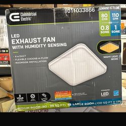 Commercial Electric 80 /110 CFM Ceiling Mount Room Side Installation Square Bathroom Exhaust Fan with Night Light and Humidity Sensor