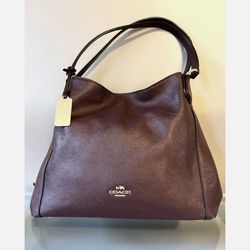 COACH EDIE SHOULDER BAG 31 OXBLOOD RED REFINED PEBBLED BURGUNDY LEATHER #36464-GREAT GIFT🎁