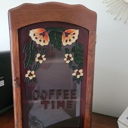 Vintage Stained Glass Spice / Curio Cabinet Wall Mount 10”W x 4”D x 17”