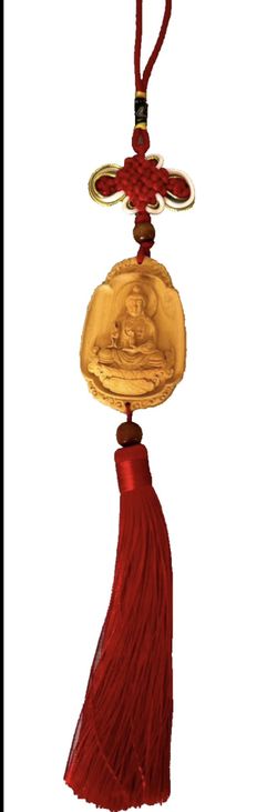 Asian Style Hanging Wooden Ornament Red Tassel Home Décor Charm