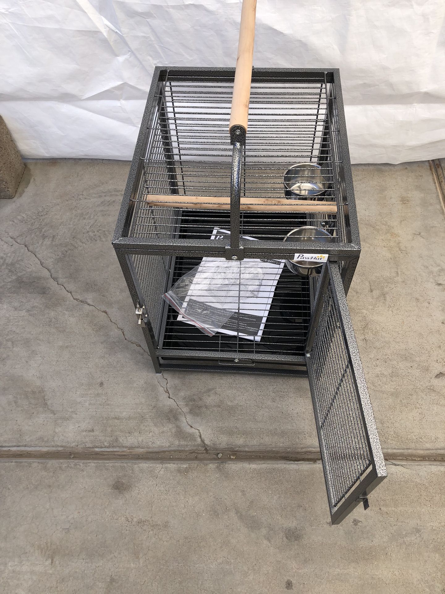 PawHut 18" Heavy Duty Wrought Iron Travel Bird Cage Carrier, Black