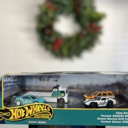 Hot Wheels Premium Fleet Street,” Greddy” Pandem Subaru BRZ, Nissan Maxima Drift Car & Custom Datsun 240Z Die Cast Car 4-Pack