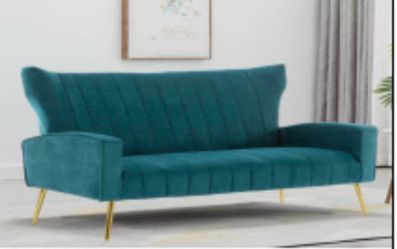 Velvet Leisure Sofa, Curved Tufted Contemporary Velvet HighBack Loveseat Sofa Chair, Upholstered Couch with Gold Metal Legs Two-Seat Sofa for Living R