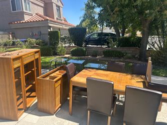 Wood Dining Table with Chairs and Cabinet Set