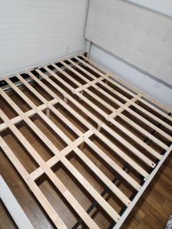 Upholstered Bed Frame with Wood Slats