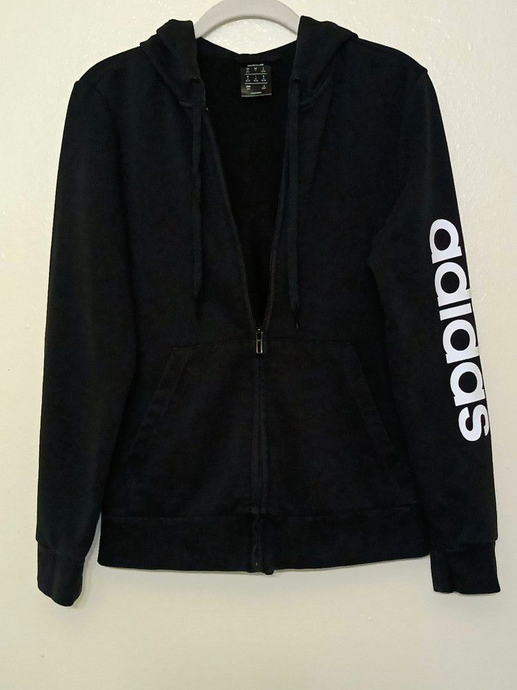 Adidas Black Full Zip Hoodie Track Jacket For Women.
