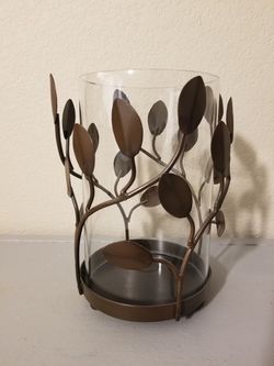 Glass and iron candle holder