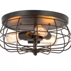 🔥Merra 15 in. Industrial 3-Light Oil Rubbed Bronze Metal Cage Flush Mount