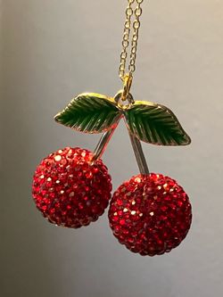 Large Twin Cherry Rhinestone Pendant Necklace - New Jewelry