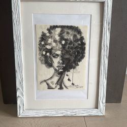 Original Hand-Drawn Portrait – Signed Artist – Framed